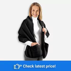 Collections Etc Cozy Fleece Wrap Shawl with Large Front Pockets - Keeps Hands and Shoulders Warm During Cold Winter Season