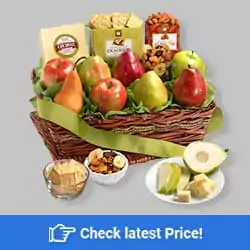 Classic Fresh Fruit Basket Gift with Crackers, Cheese and Nuts for Christmas, Holiday, Birthday, Corporate