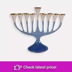 Judaica Menorah Enameled and Gold Plated – Trumpet Flower Blues